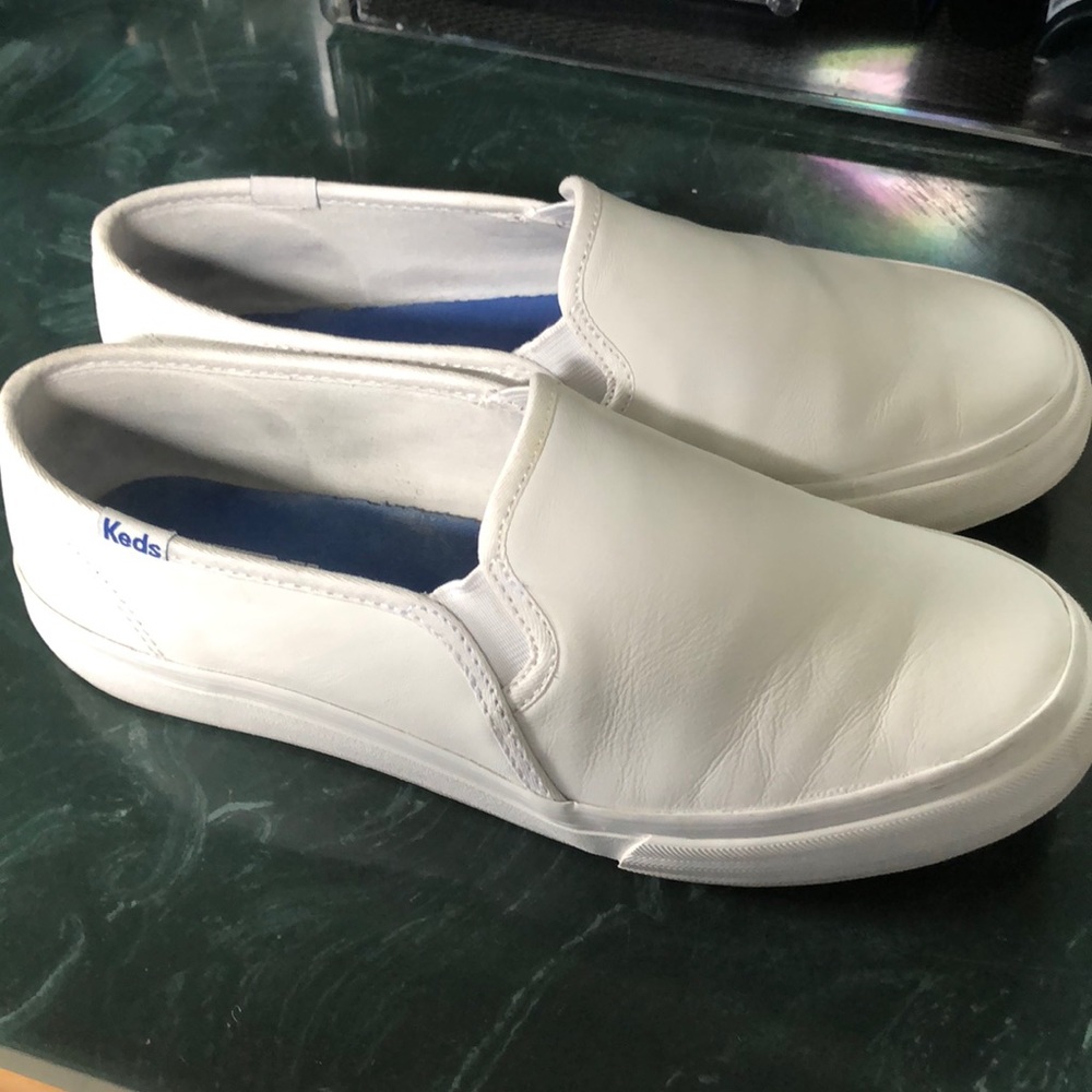 Keds double decker while leather slip on 7 wide